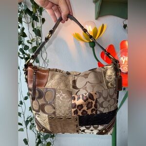 Y2K Coach Brown Carly Jacquard Patchwork Shoulder Bag